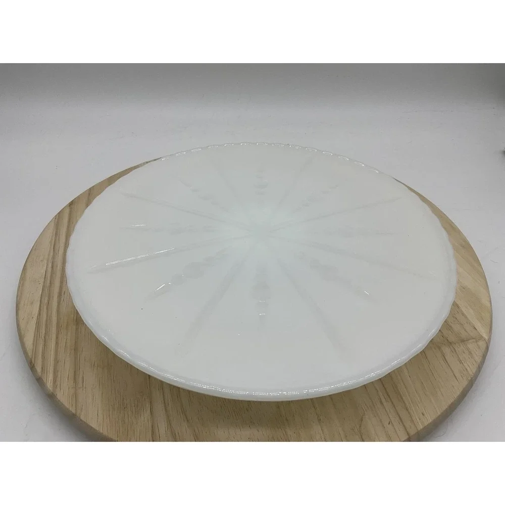 Vintage Milk Glass Cake Stand White 10 Inch Sunburst Scalloped Pedestal‎ Platter